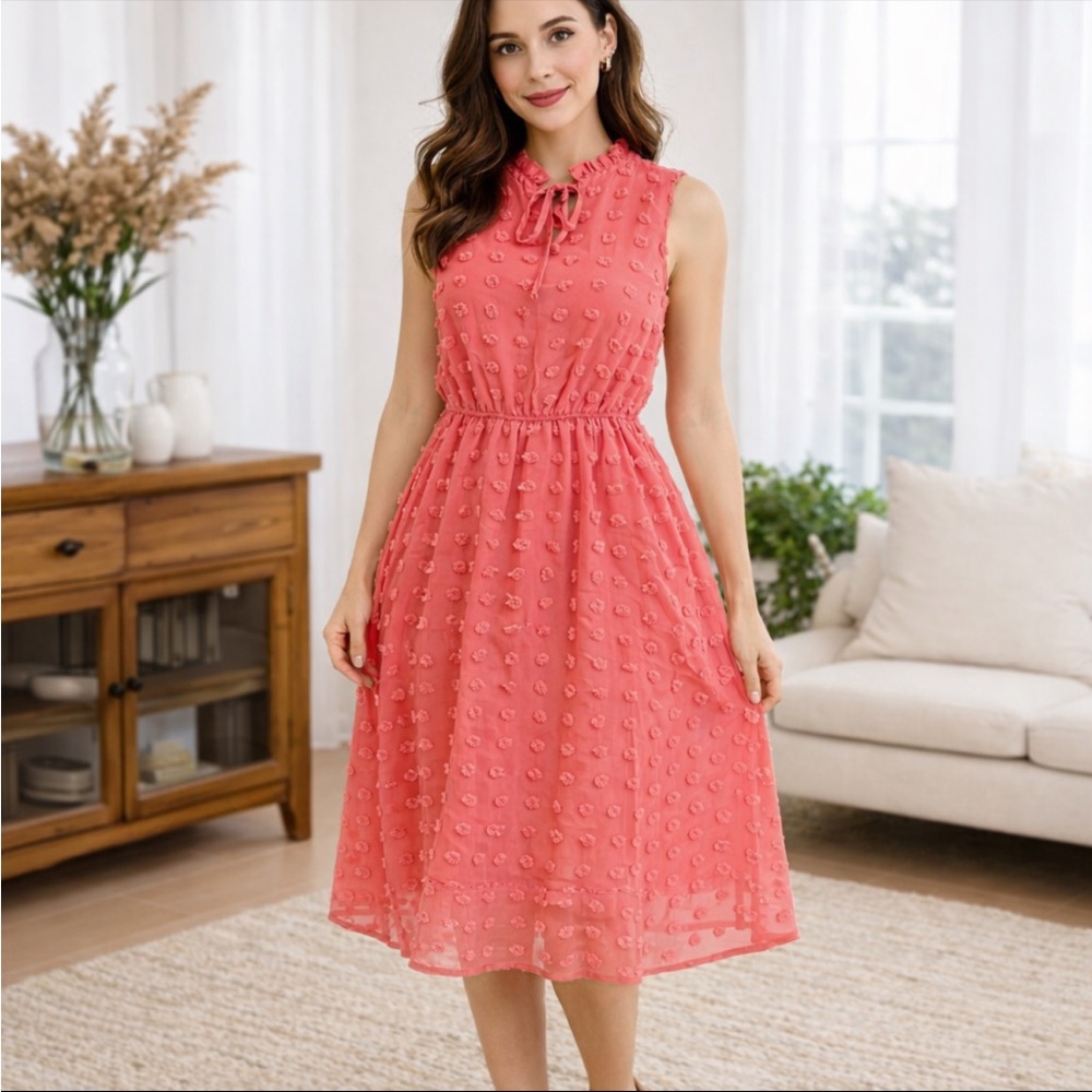 Simple Coral Textured Mini Dress